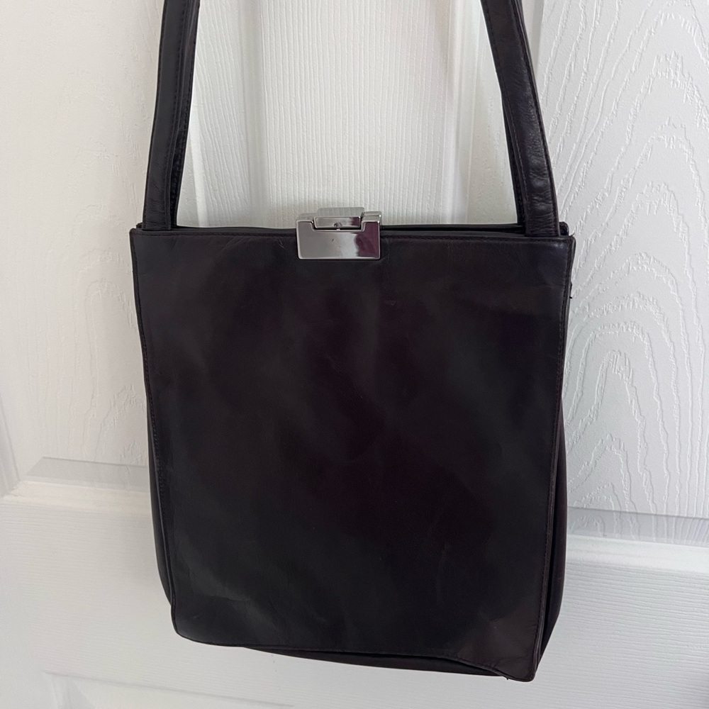 Perlina New York Black Soft Leather Shoulder Bag Purse Medium Size - Picture 2 of 6